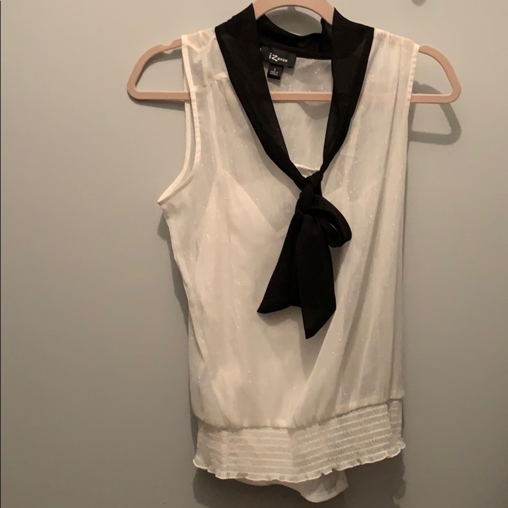 White and black sleeveless shimmery blouse (Small)